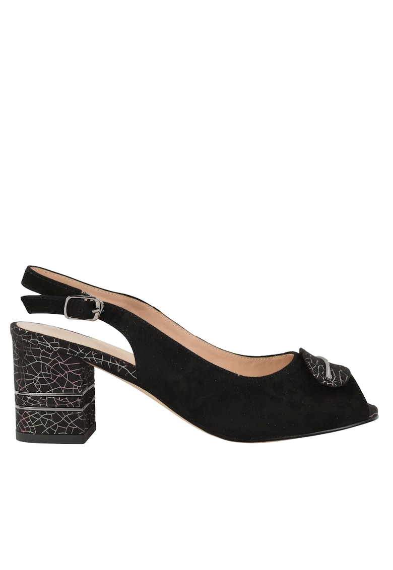 Sandale dama -  K360070A negru - piele intoarsa - cu toc