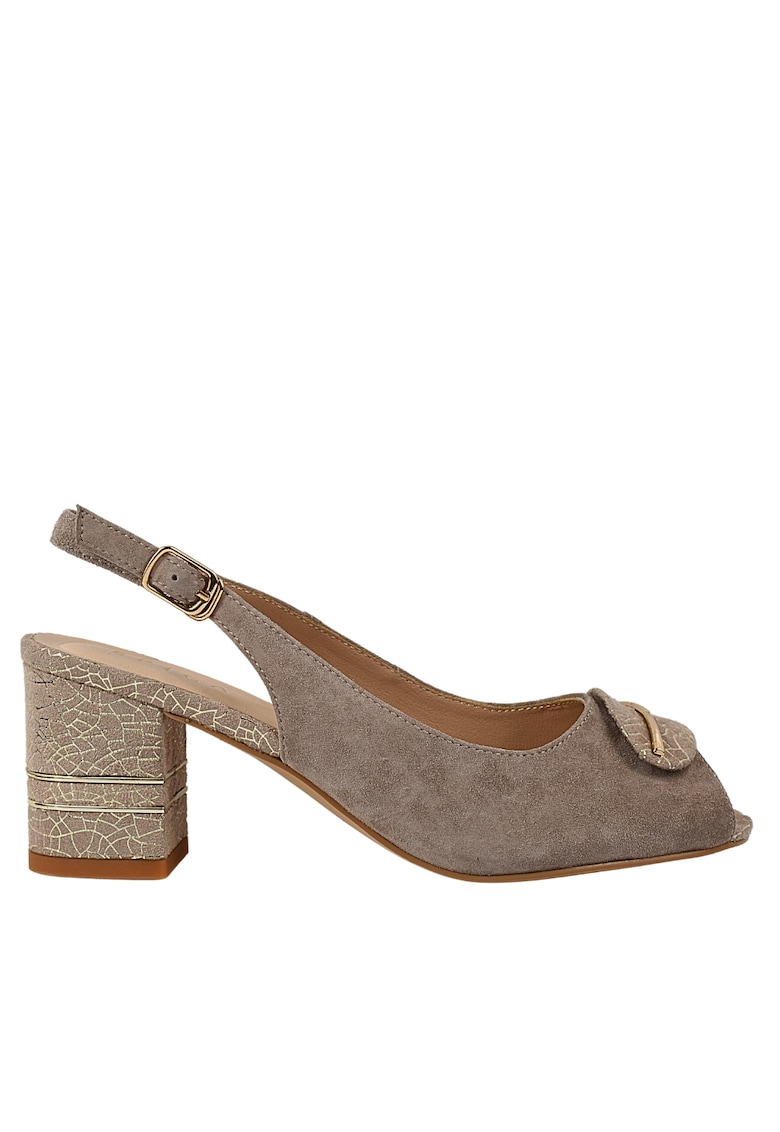 Sandale dama -  K360070C bej - piele intoarsa - cu toc