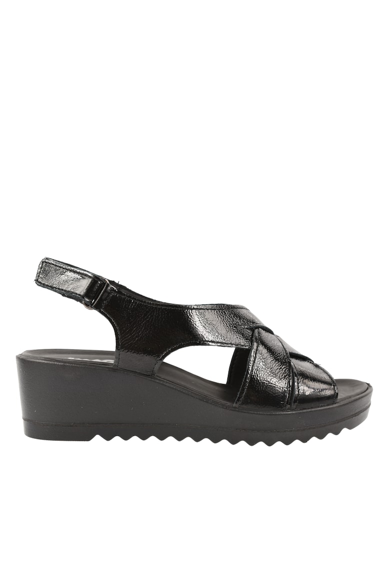 Sandale casual - dama -  757510 negru - piele lacuita - platforma