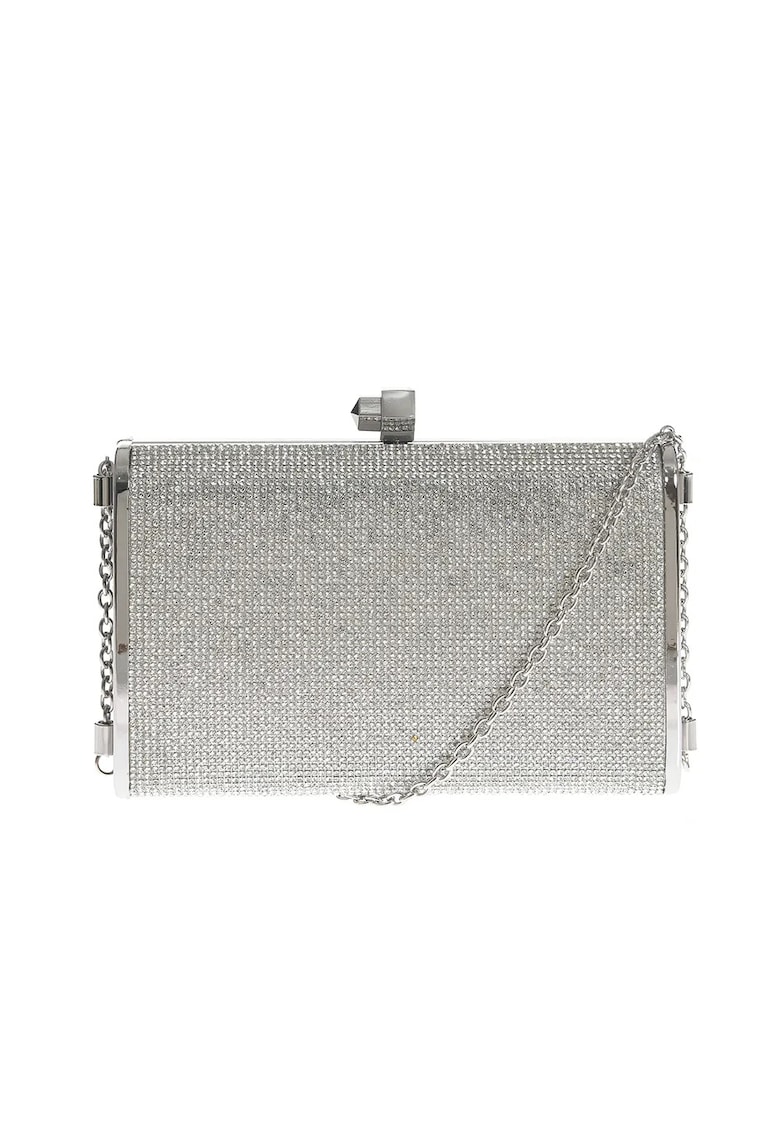 Geanta plic argintie cu pietre acrilice si bareta din lant -  Paris