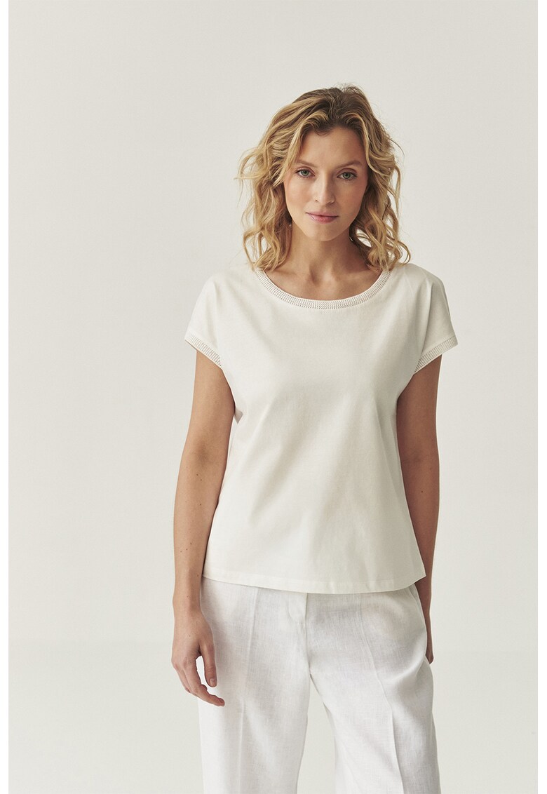 Tricou de bumbac cu decolteu rotund - Alb murdar