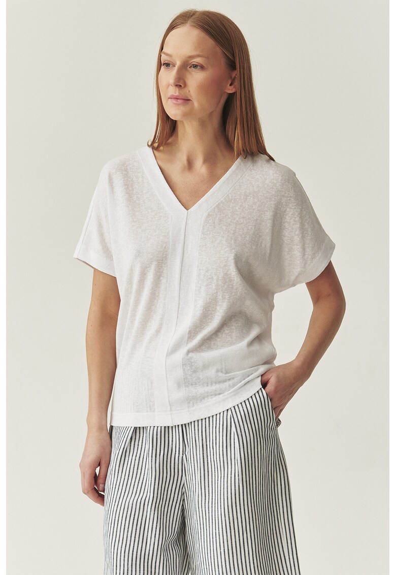 Tricou lejer cu decolteu in V - Alb murdar