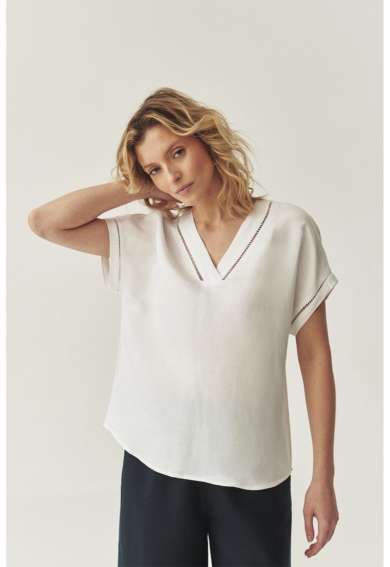 Tricou din amestec de in cu decolteu in V