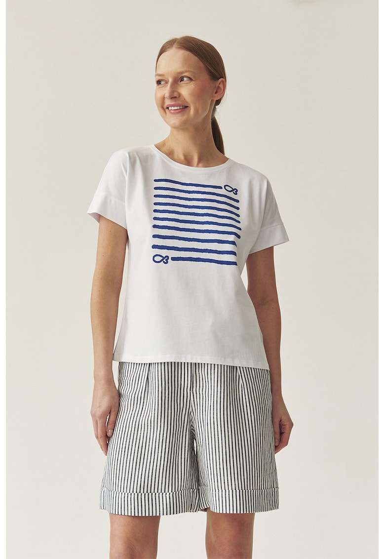 Tricou lejer din bumbac - Albastru pastel/Alb optic