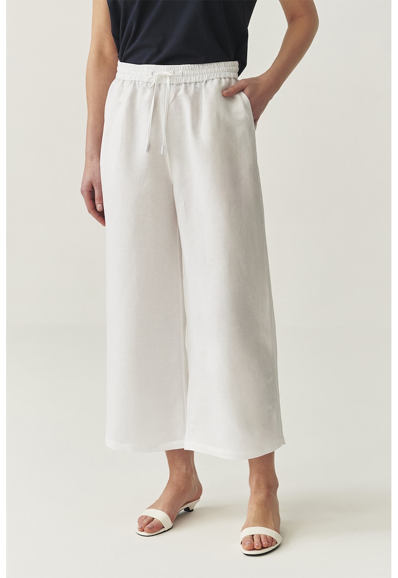 Pantaloni crop din amestec de in