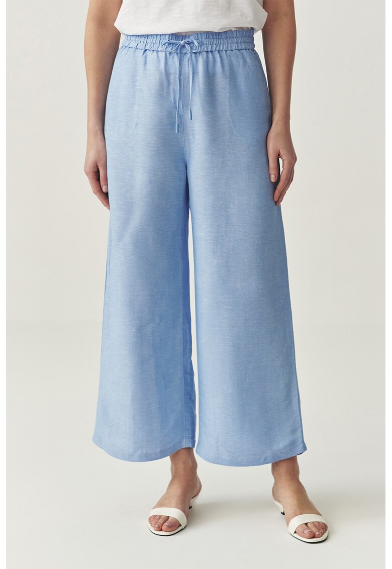 Pantaloni din amestec de in cu croiala ampla - Albastru pastel