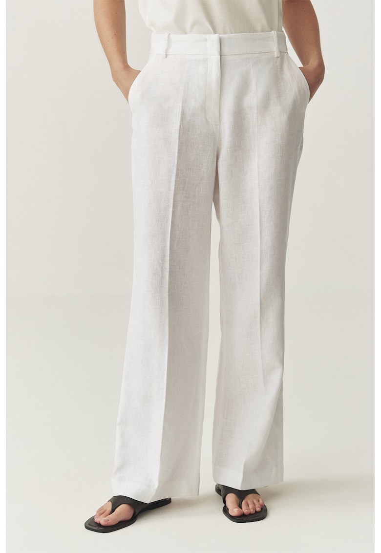 Pantaloni din amestec de in cu talie inalta