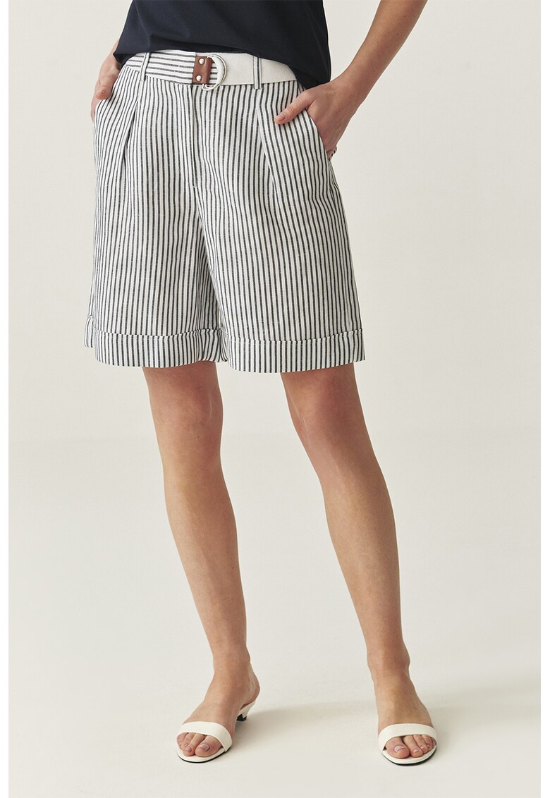 Pantaloni scurti din amestec de in - Negru/Alb optic