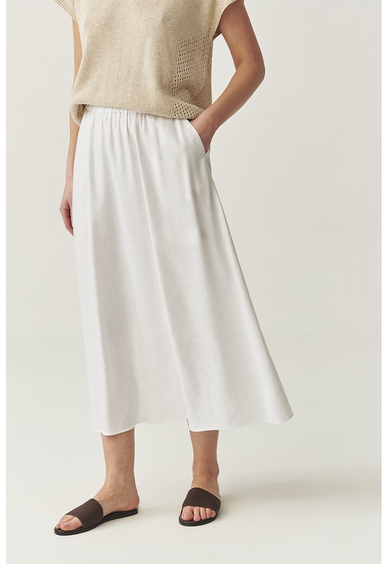Fusta midi din amestec de in cu talie elastica
