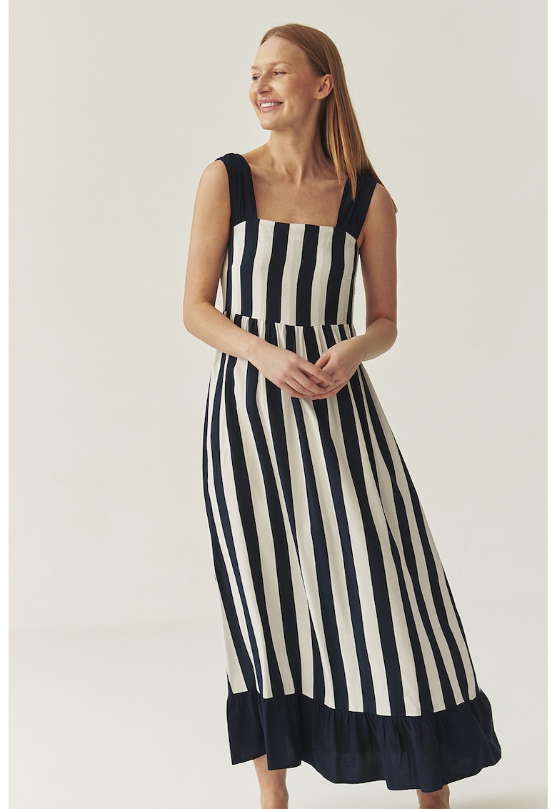 Rochie lunga cu croiala dreapta si model in dungi