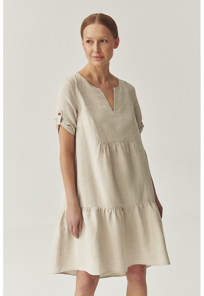 Rochie midi cu decolteu in V - Bej deschis