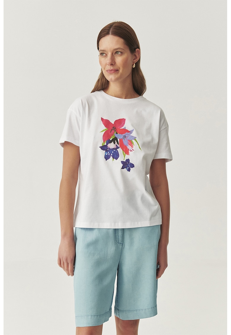 Tricou cu imprimeu floral - Coral/Alb optic/Bleumarin