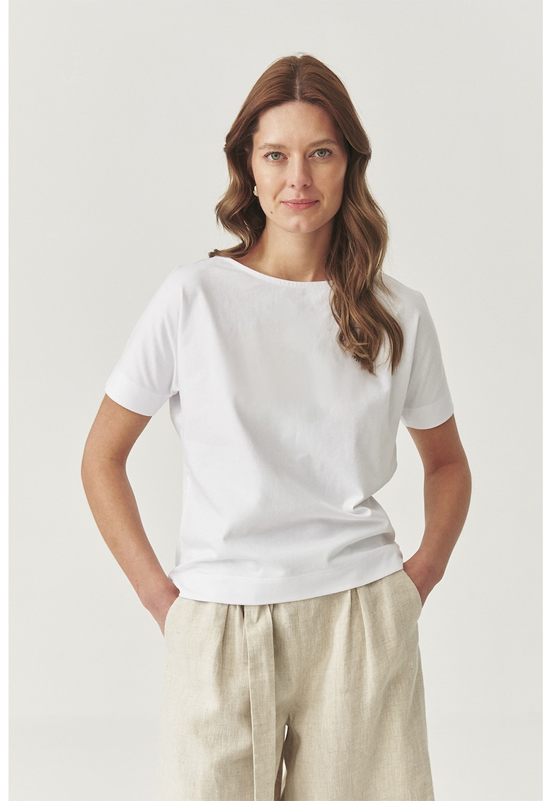 Tricou uni cu decolteu rotund - Alb optic