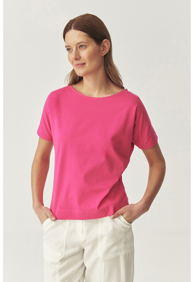 Tricou uni cu decolteu rotund - Fucsia