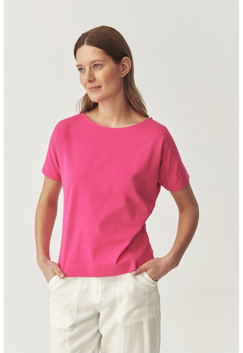 Tricou din bumbac cu decolteu rotund - Roz pastel