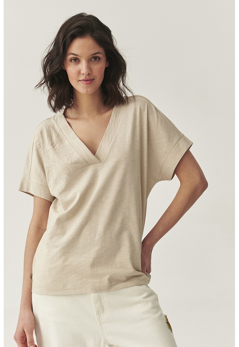 Bluza din amestec de bumbac ci decolteu in V