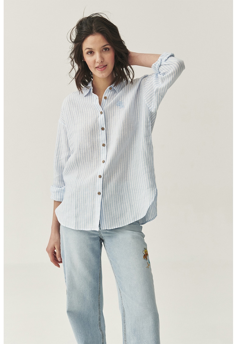 Camasa din in cu dungi si maneci cazute