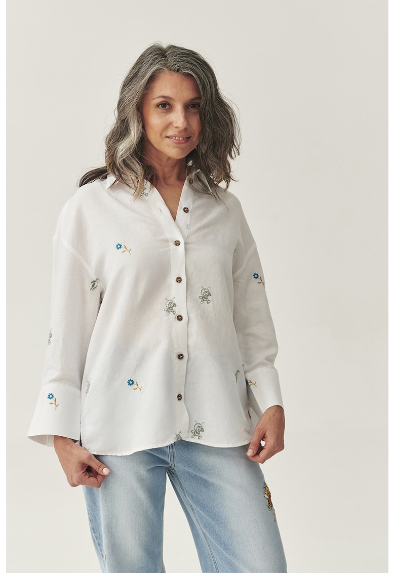 Camasa din amestec de in cu detalii brodate