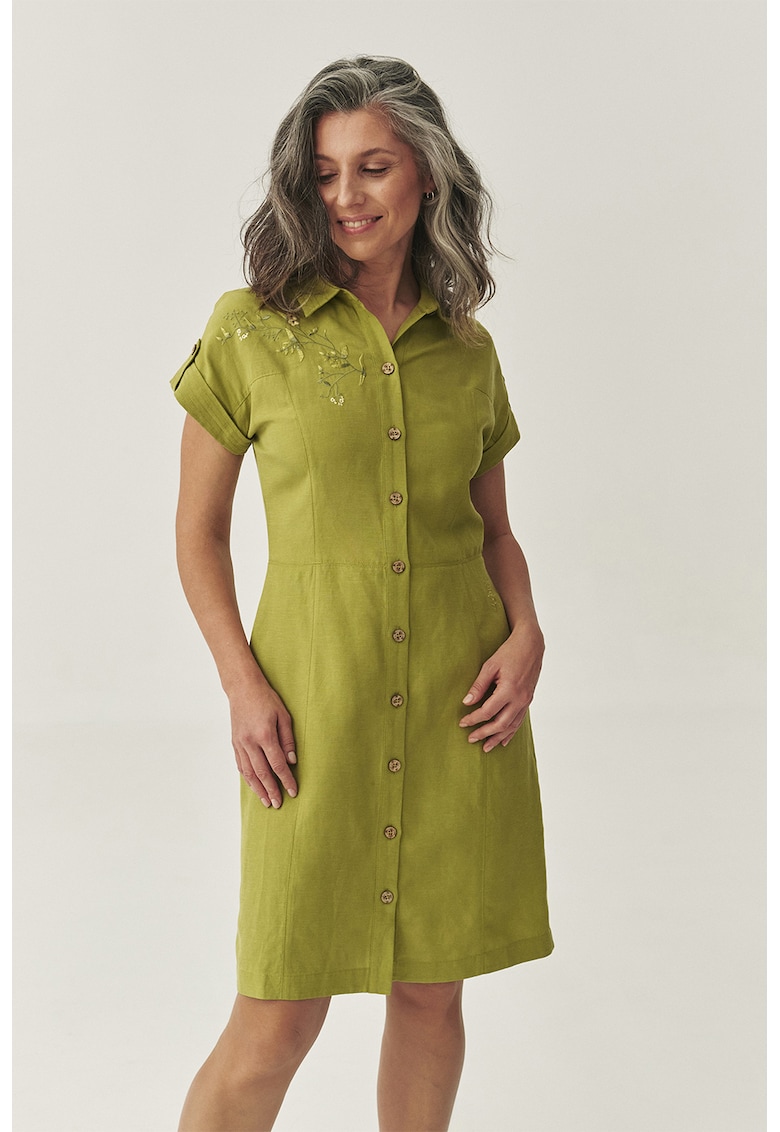 Rochie din amestec de in si lyocell cu detaliu floral brodat