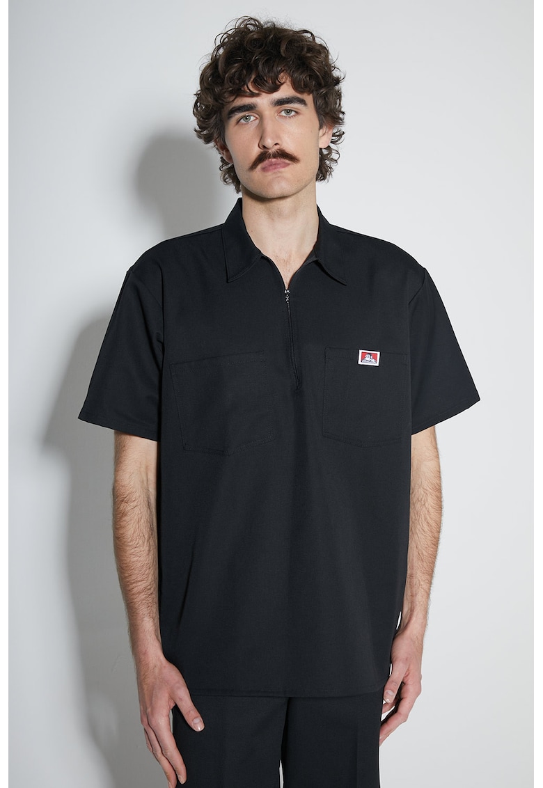 Tricou barbati neagra - bumbac - cu fermoar si doua buzunare -