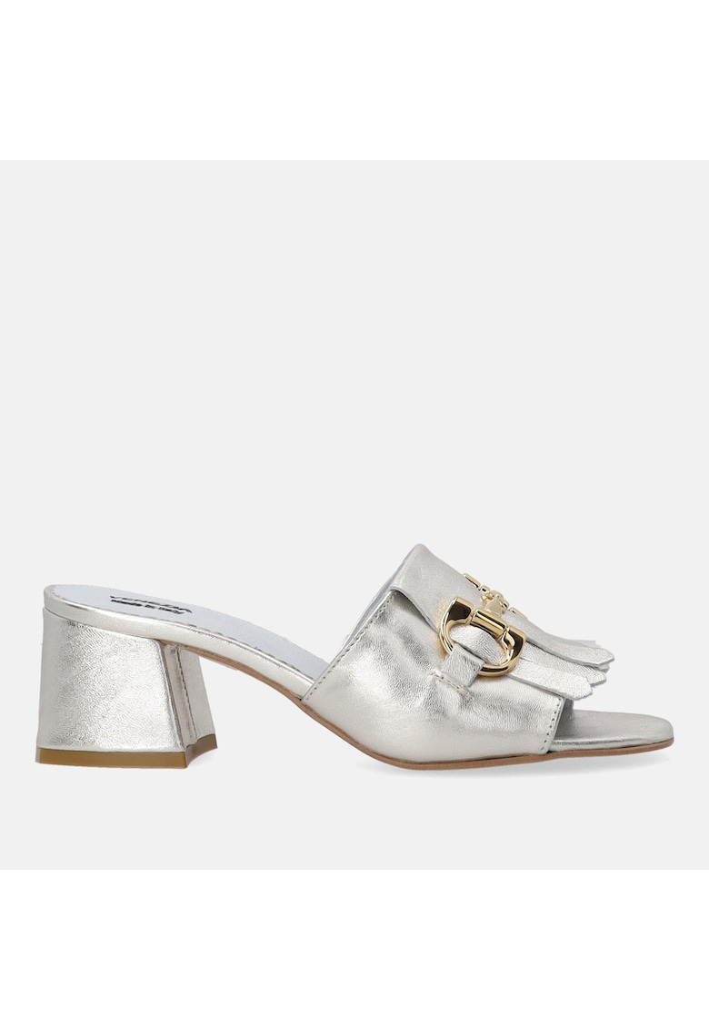 Papuci cu toc din piele cu aspect metalizat