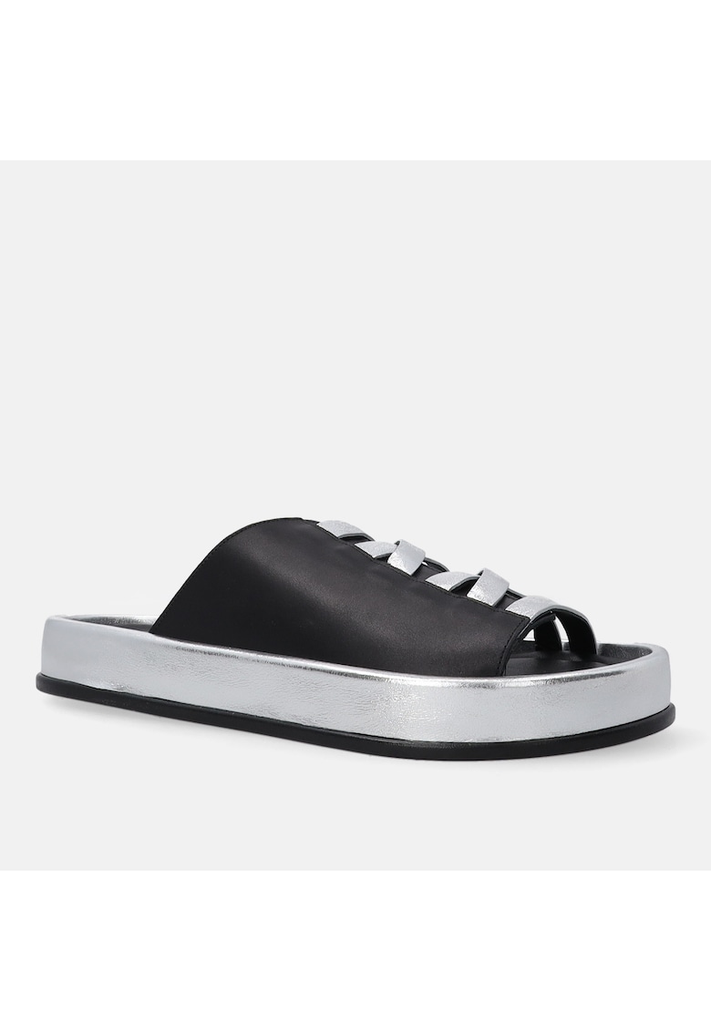 Papuci din piele cu insertii cu aspect metalizat