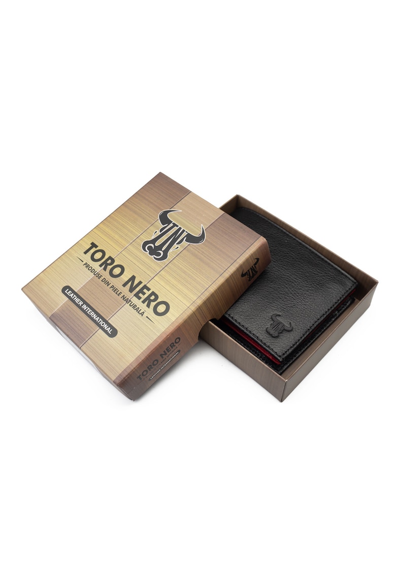 Portofel barbati din piele naturala negru-rosu Muselles Eyelet