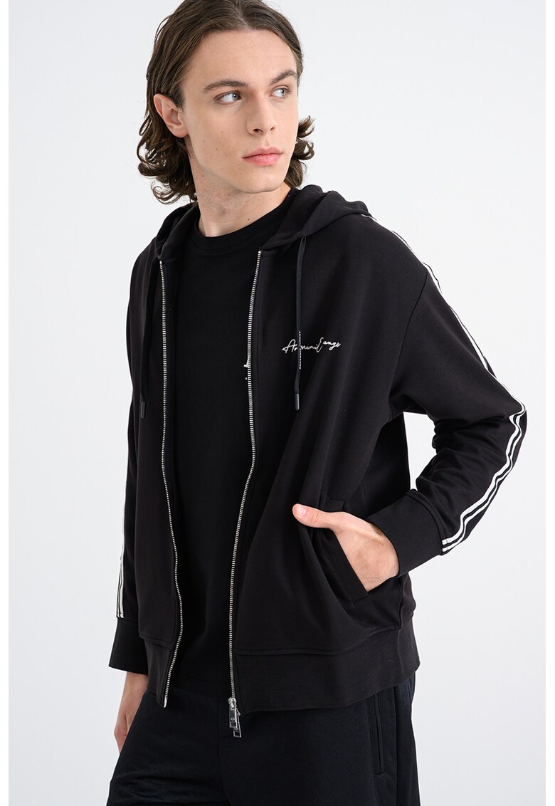 Hanorac cu buzunare laterale si fermoar - Alb/Negru