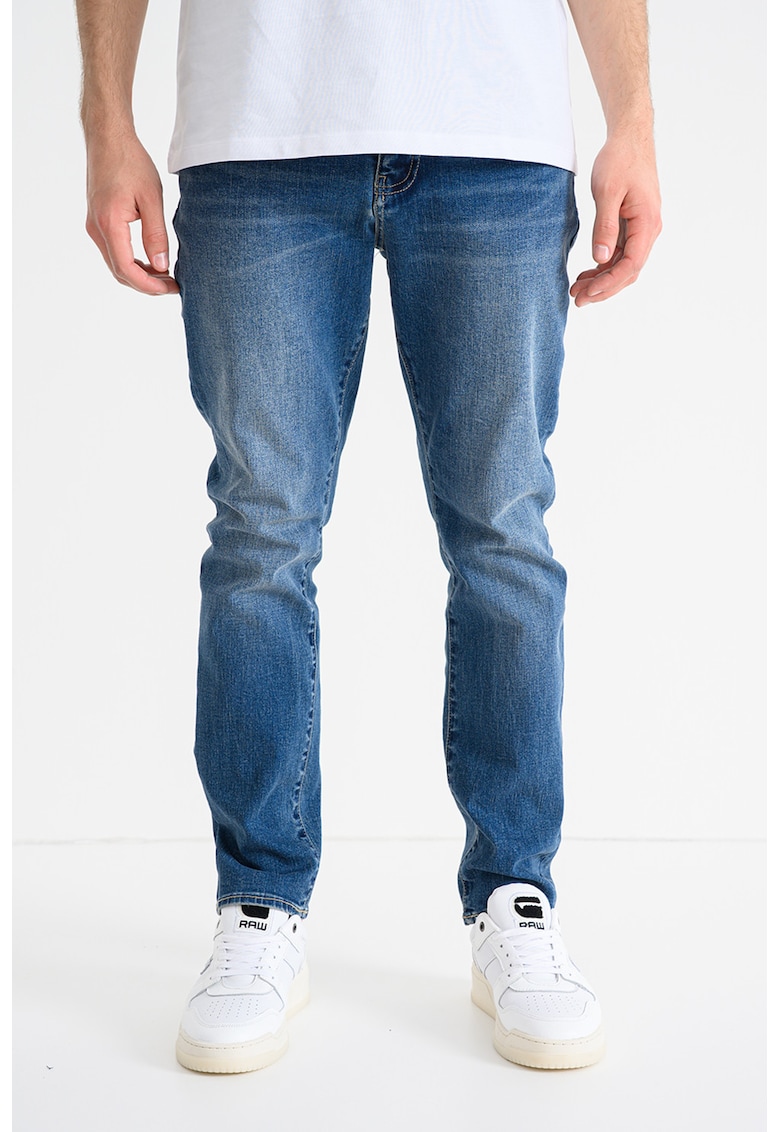 Blugi slim-fit cu aspect decolorat - Albastru inchis