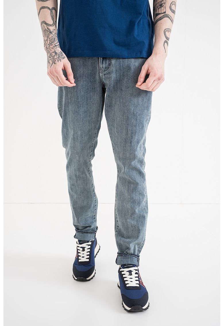 Blugi slim fit cu talie medie - Albastru deschis melange