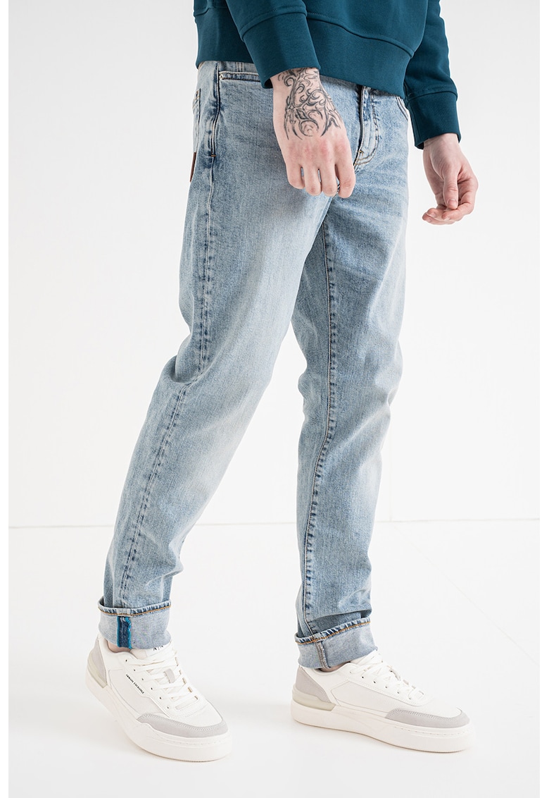 Blugi slim fit cu talie medie - Albastru deschis melange