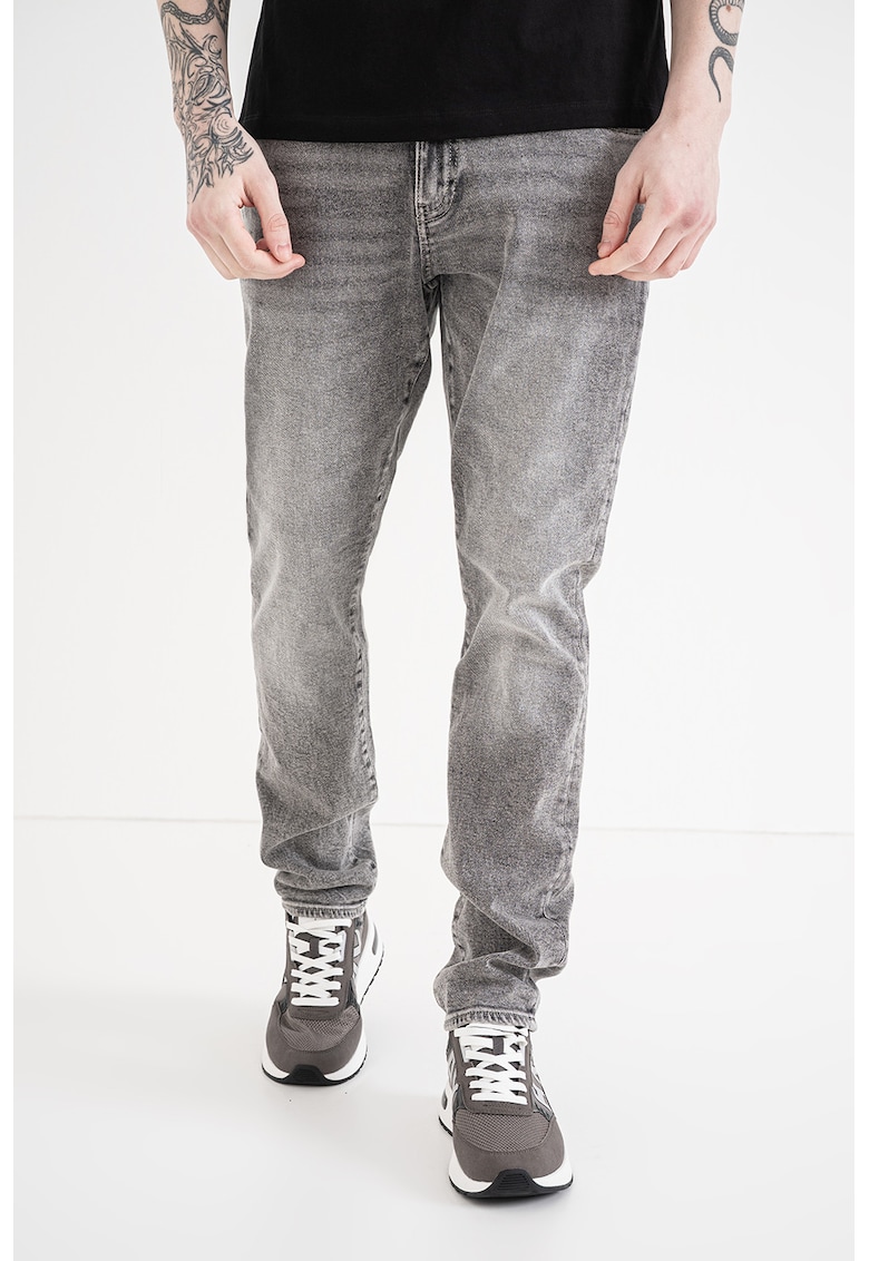 Blugi slim fit cu talie medie - Gri deschis melange