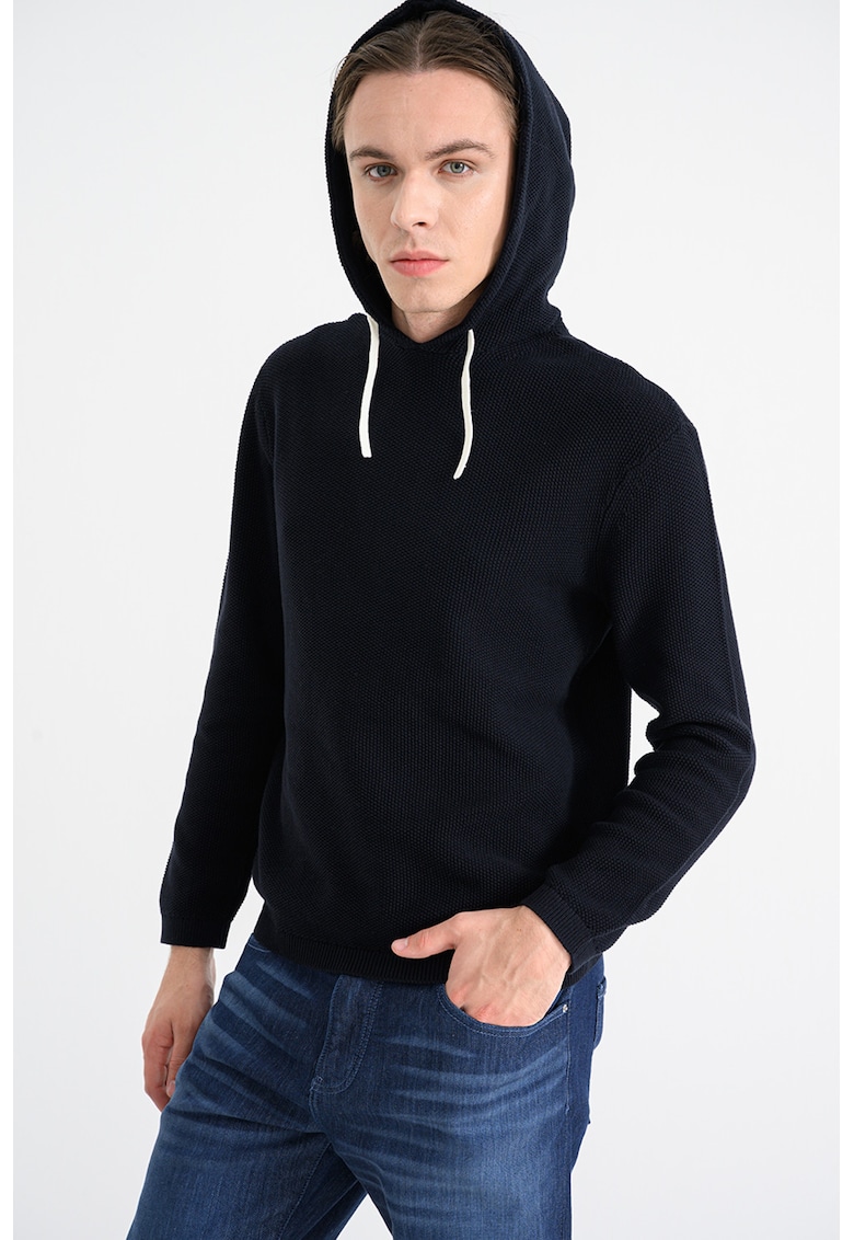 Pulover cu aspect texturat si gluga