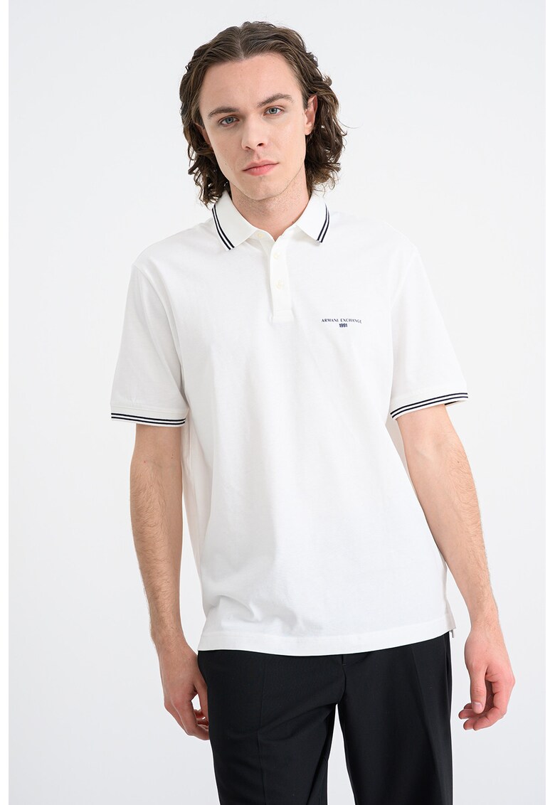 Tricou polo cu benzi contrastante - Alb/Negru