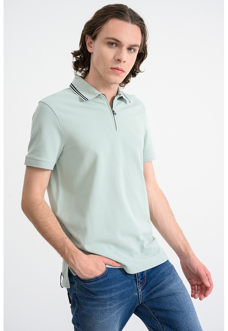 Tricou polo din bumbac cu fermoar scurt