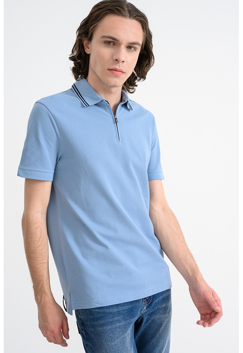 Tricou polo din bumbac cu fermoar scurt