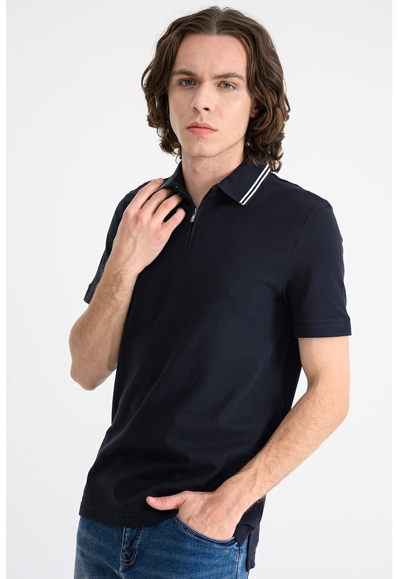 Tricou polo din bumbac cu fermoar scurt