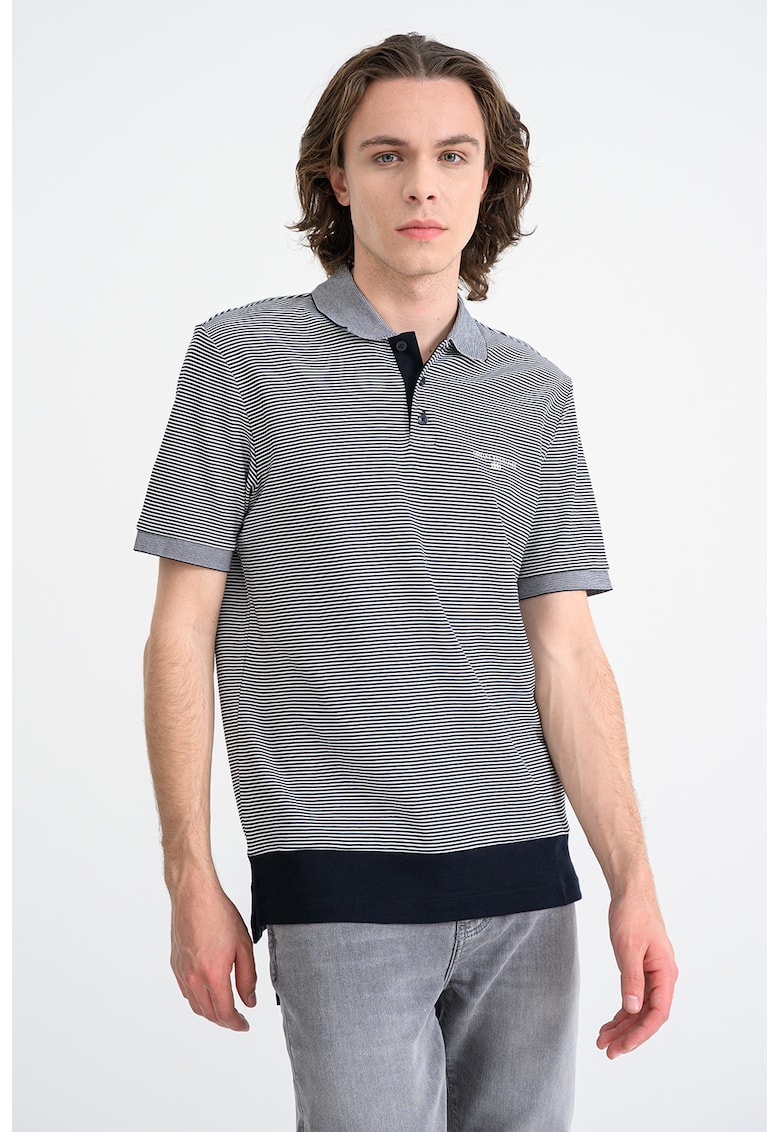 Tricou polo cu dungi - Alb/Albastru ultramarin