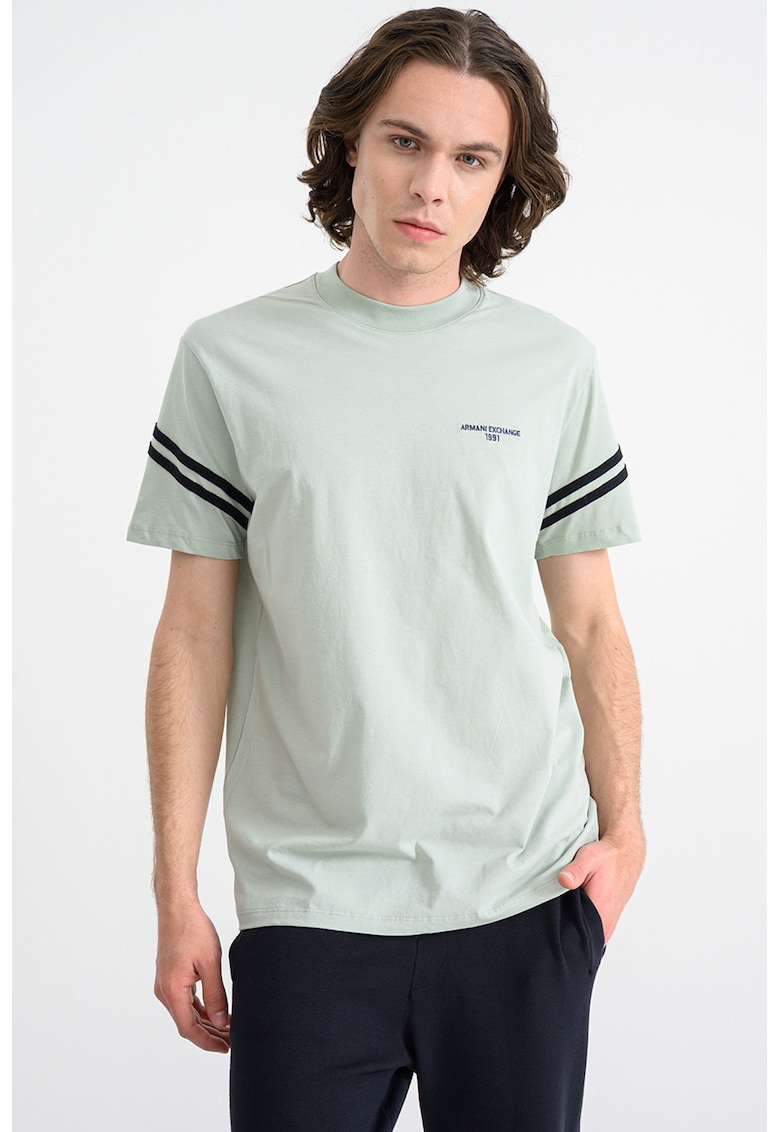 Tricou cu accente in dungi - Negru/Verde pal