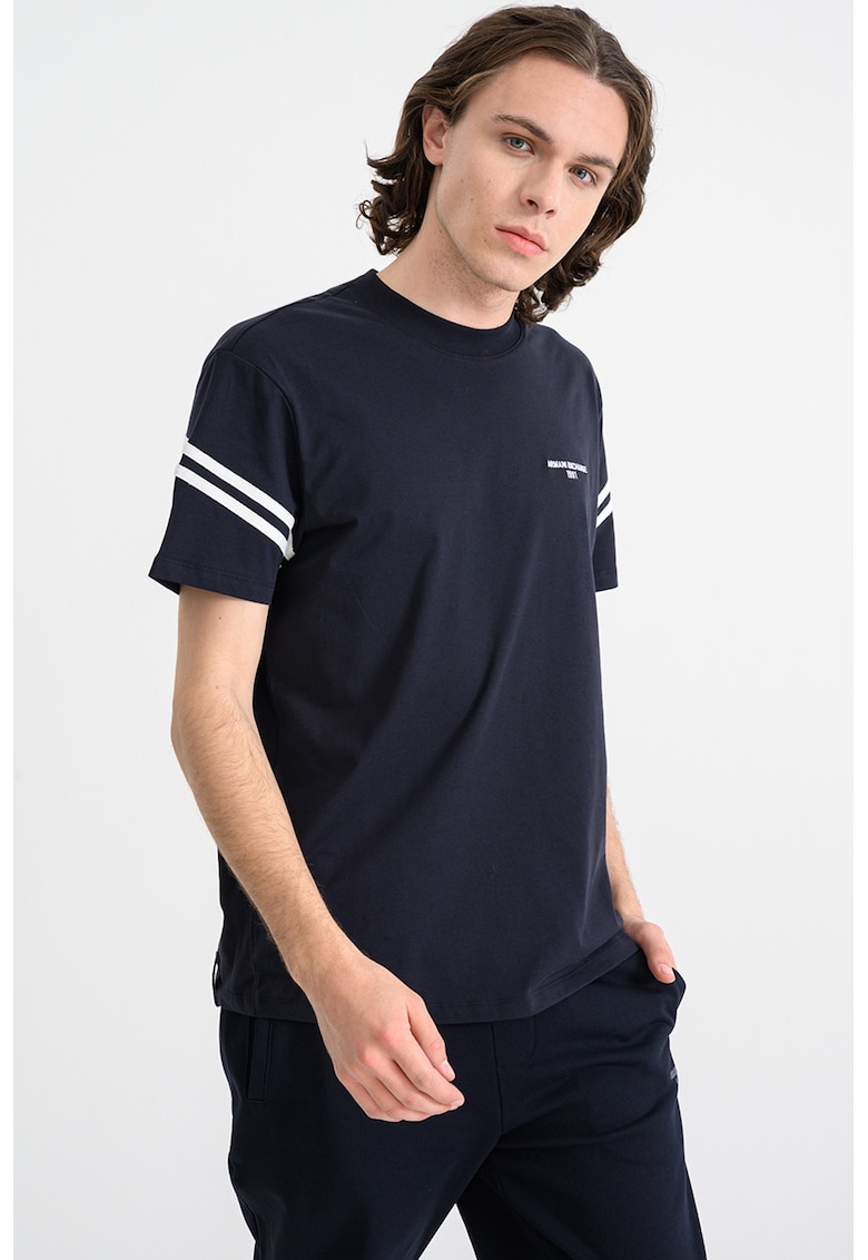 Tricou cu accente in dungi - Alb/Albastru ultramarin