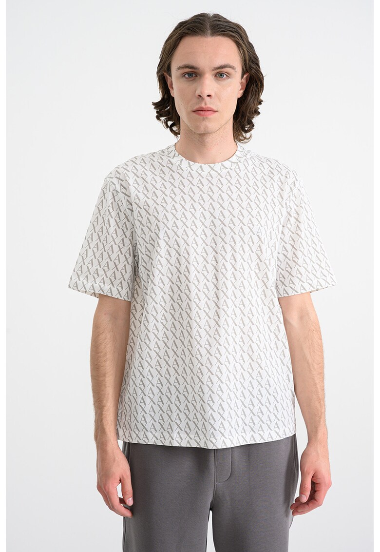 Tricou de bumbac cu model logo - Alb/Gri inchis