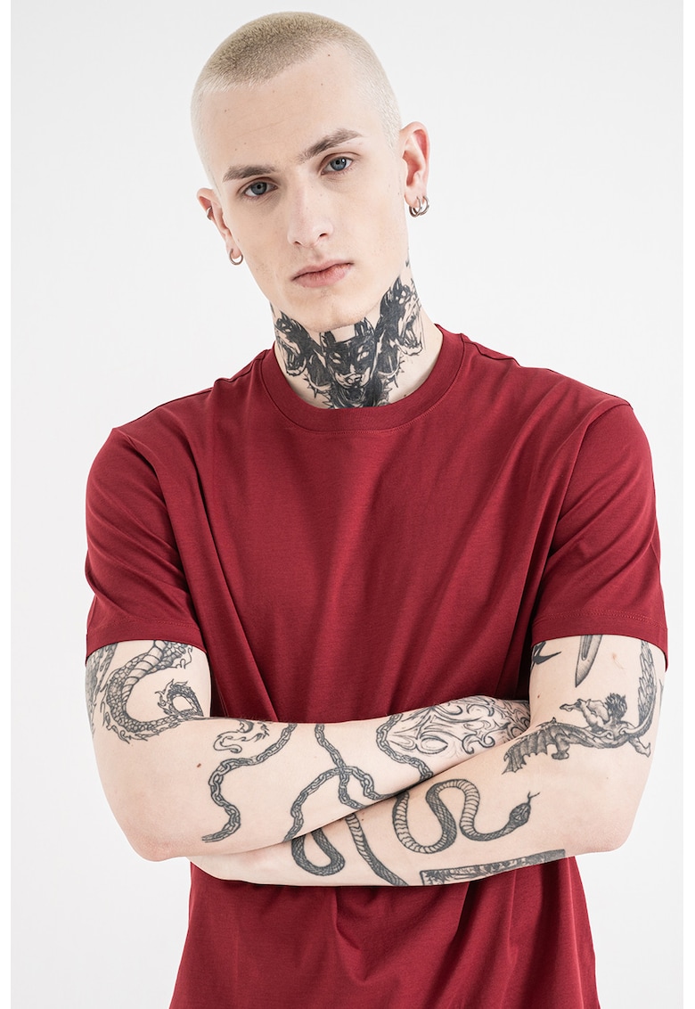 Tricou de bumbac cu decolteu la baza gatului - Rosu inchis