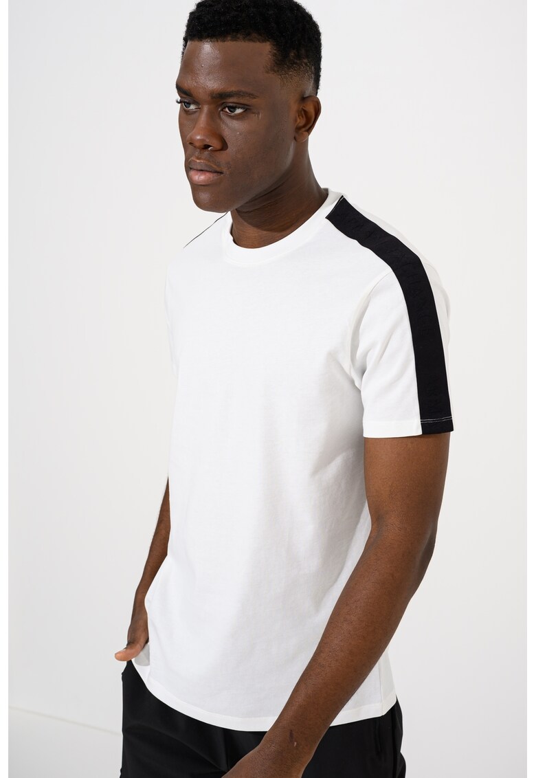 Tricou de bumbac cu banda logo - Alb/Negru