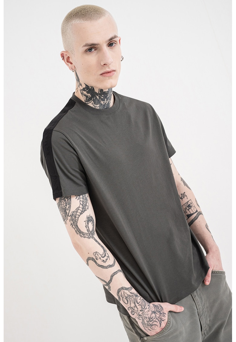 Tricou de bumbac cu banda logo - Kaki inchis