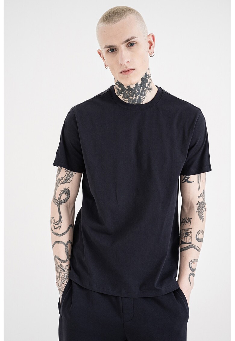 Tricou de bumbac cu banda logo - Albastru ultramarin