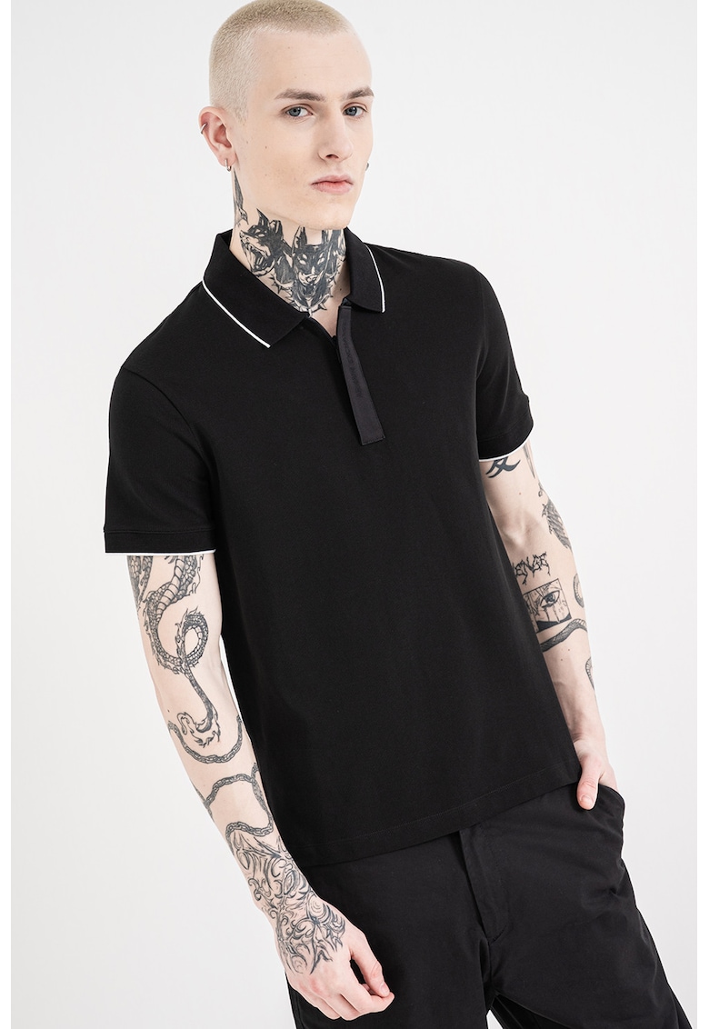 Tricou polo slim fit cu banda logo - Alb/Negru