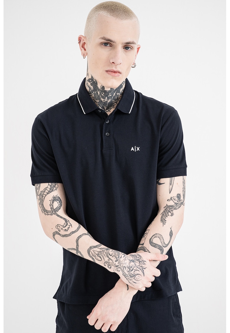 Tricou polo slim fit - Alb/Bleumarin