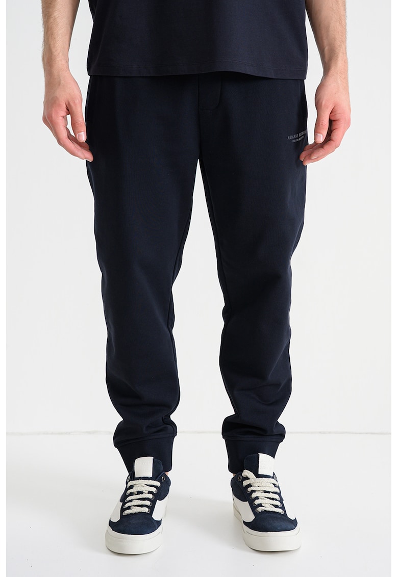 Pantaloni uni de trening din bumbac cu snur - Albastru ultramarin