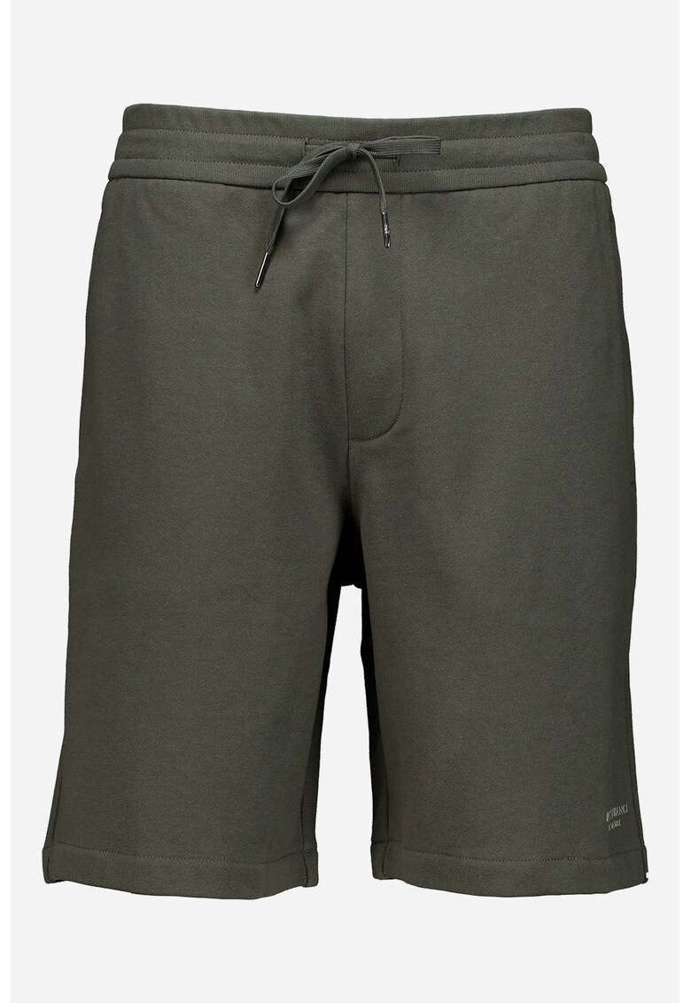 Pantaloni scurti uni din bumbac cu snur - Kaki inchis