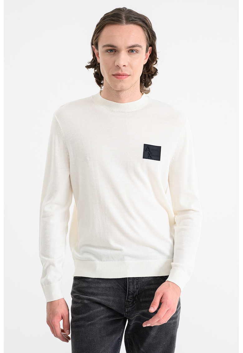 Pulover slim fit din amestec de lana cu aplicatie logo